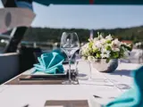 Place settings on the outdoor dining table